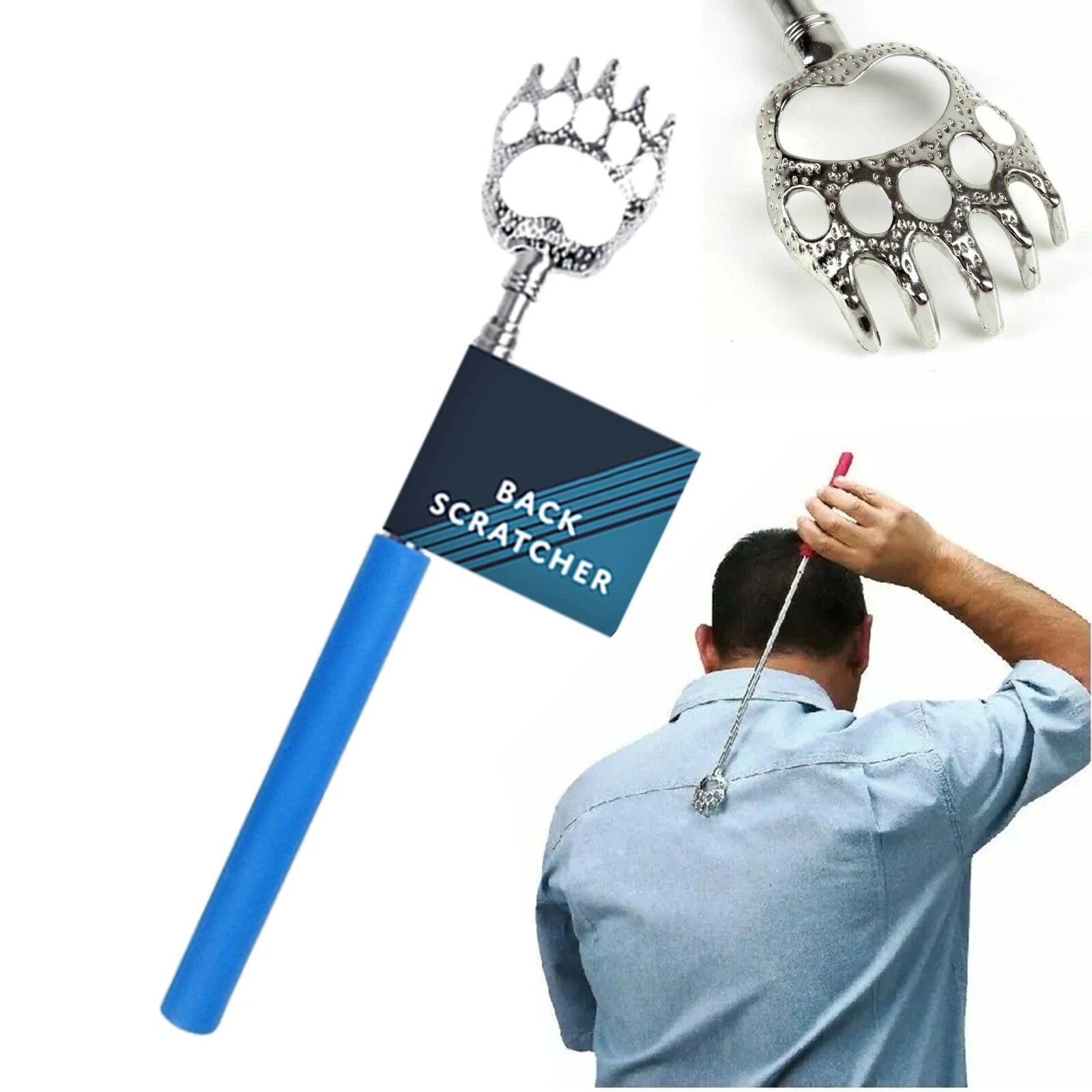 Portable Extendable Bear Claws Metal Back Scratchers,Rubber Handle Adults Gadget