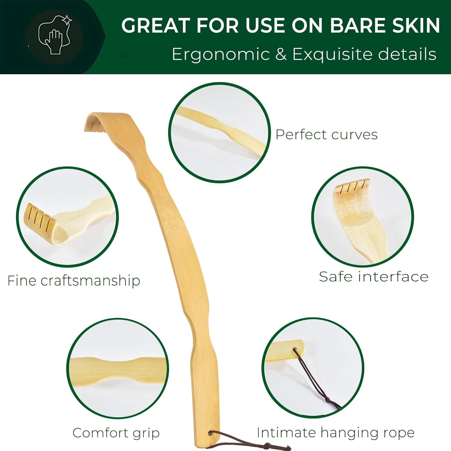 Renook Back Scratcher for Men, Women & Kids - 17'' Bamboo Scratchers with Long H