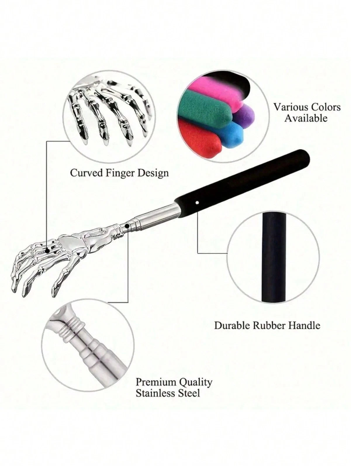Extendable Back Scratcher Metal Telescopic Eagle Claw Portable Black Massager UK