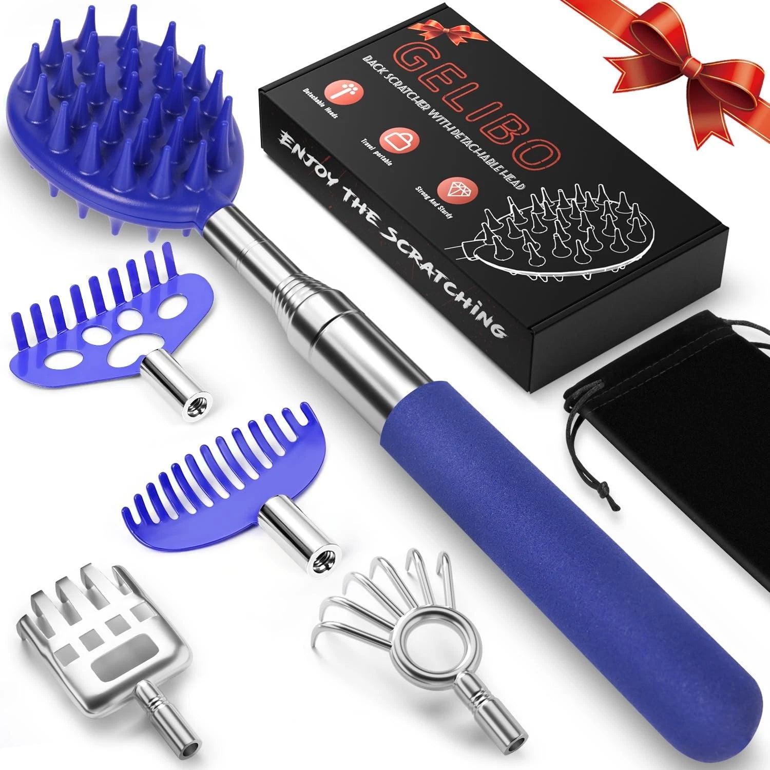 Telescoping Back Scratcher with 5Pcs Detachable Heads,Fathers Day Dad Gifts from