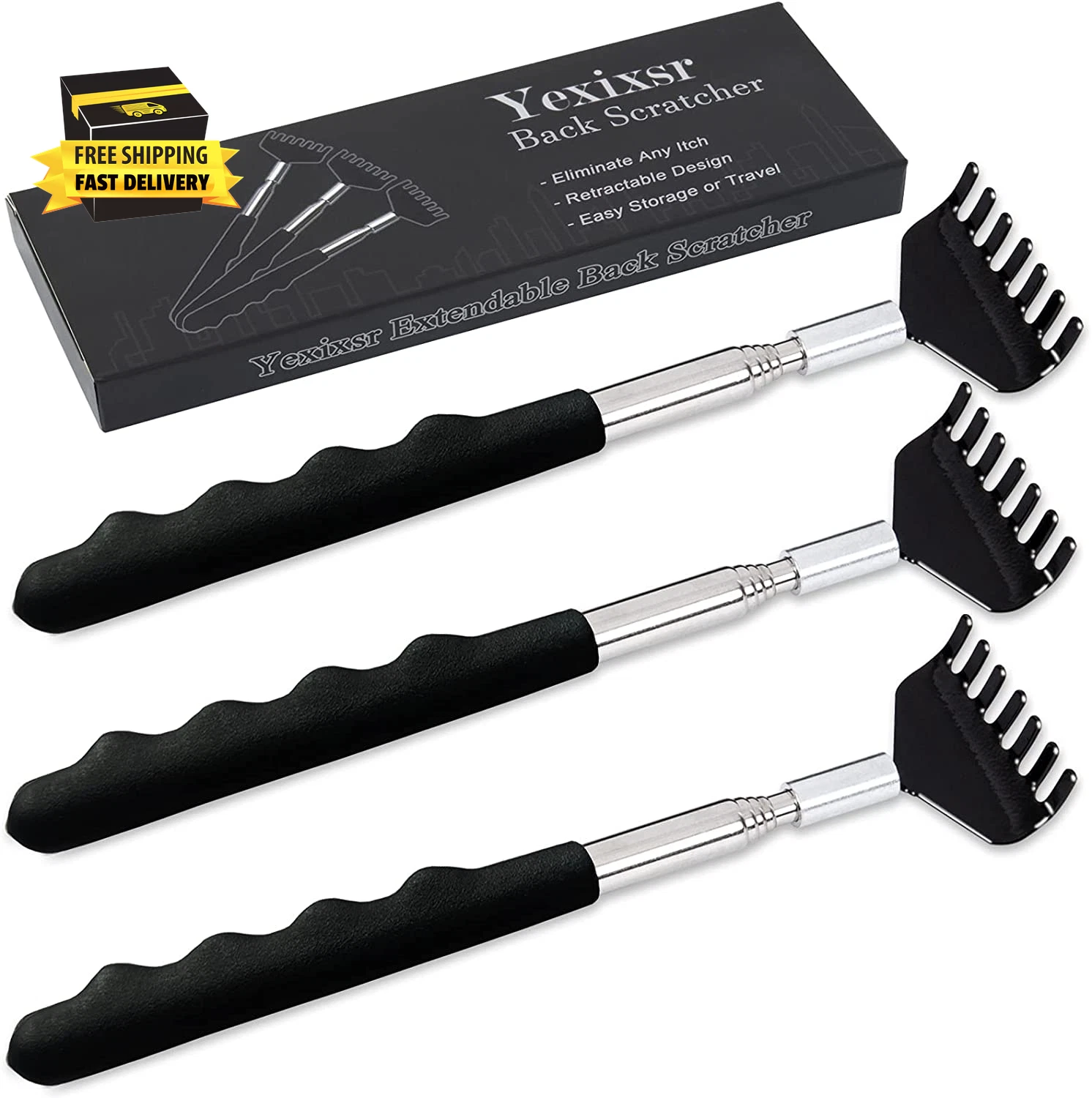 3 Pack Back Scratcher Extendable Metal Portable Back Scratcher for Men Women Adu