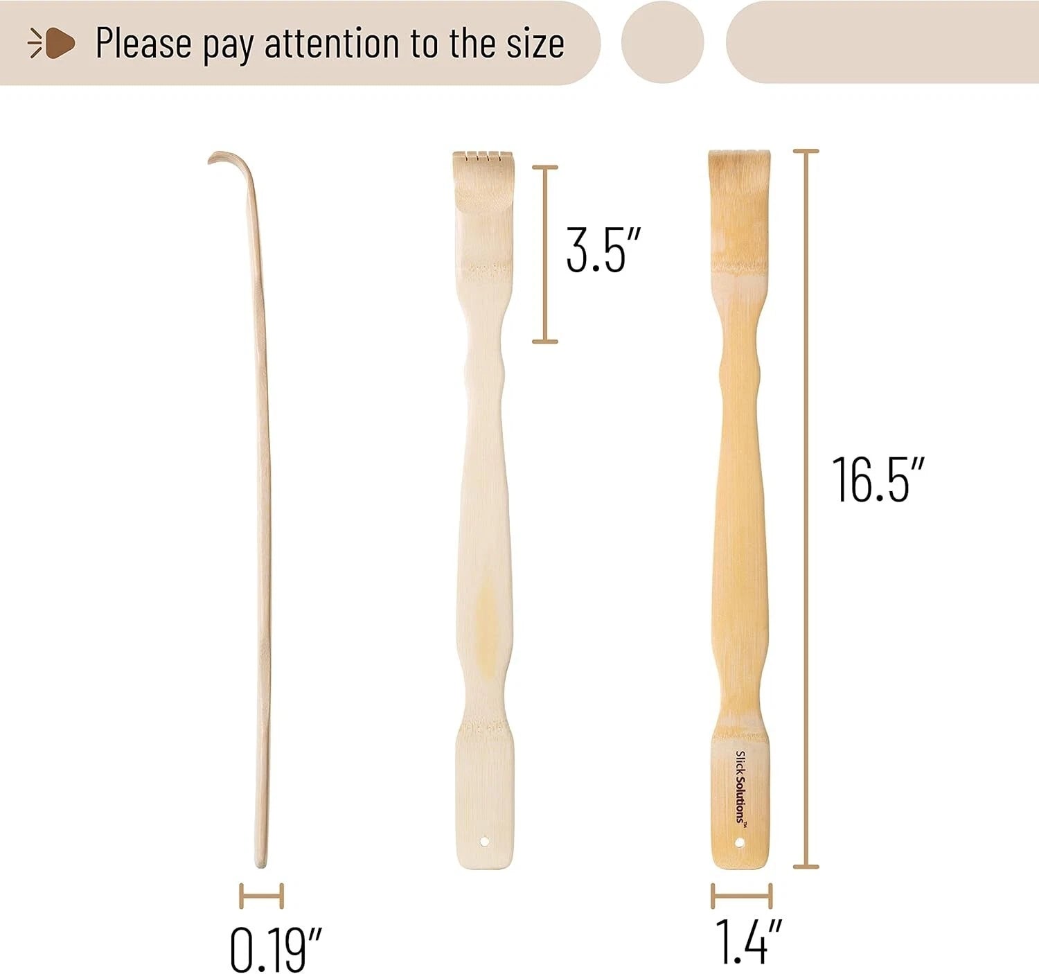 Slick- Bamboo, 16.5”, 2 Pcs Back Scratcher for Men and Women, Wooden Long Handle