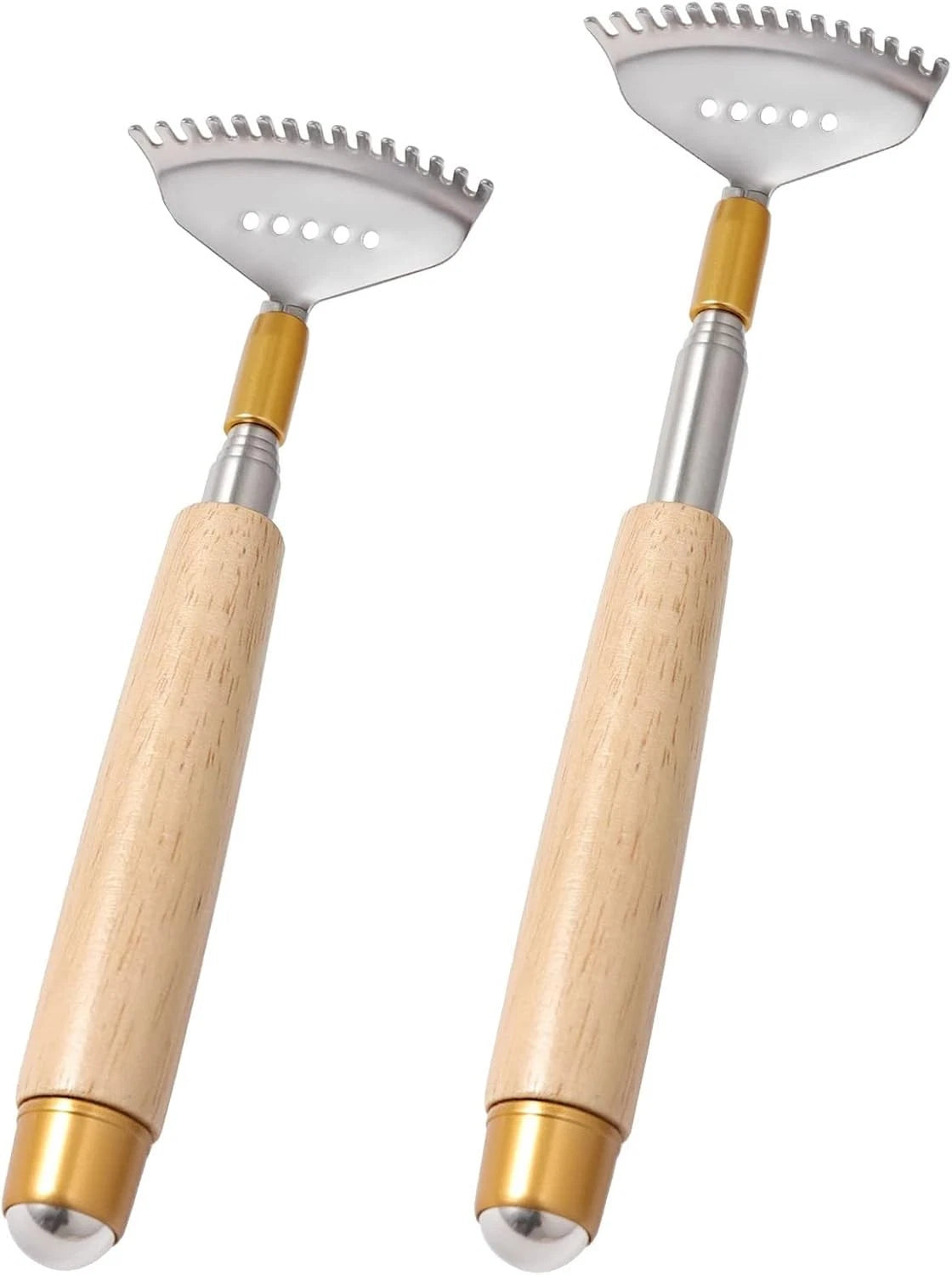 2Pcs Extendable Back Scratchers - Durable Metal & Wood, 20'' & 24'' Sizes