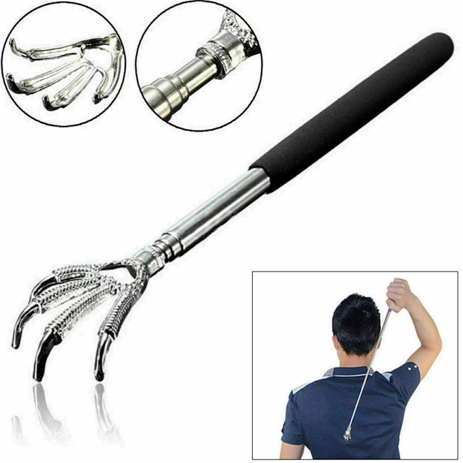 BACK SCRATCHER EXTENDABLE BLACK TELESCOPIC EAGLE CLAW METAL MASSAGER HAND ITCH