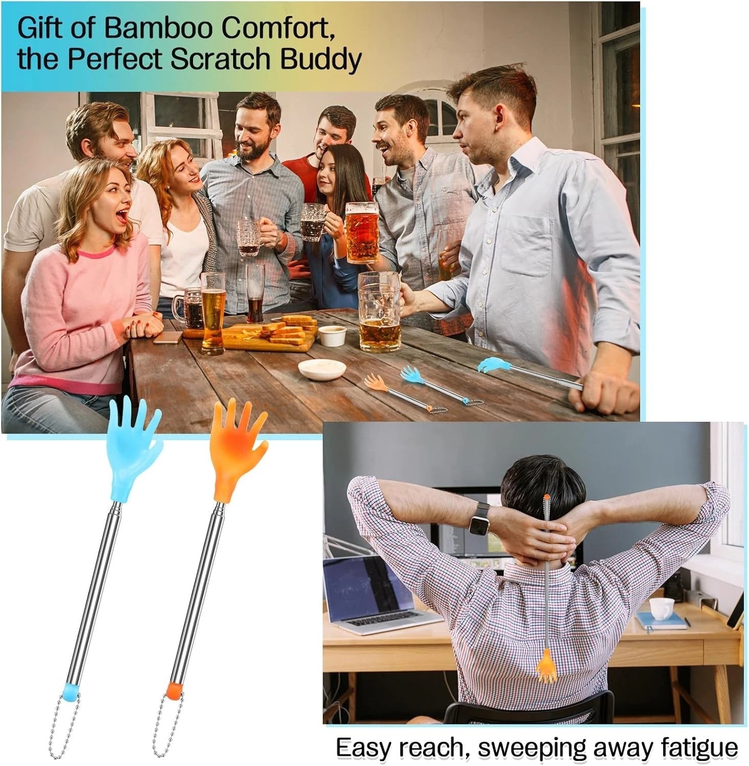 100-Piece Extendable Back Scratcher Set in Blue & Yellow - Ultimate Relief Tool