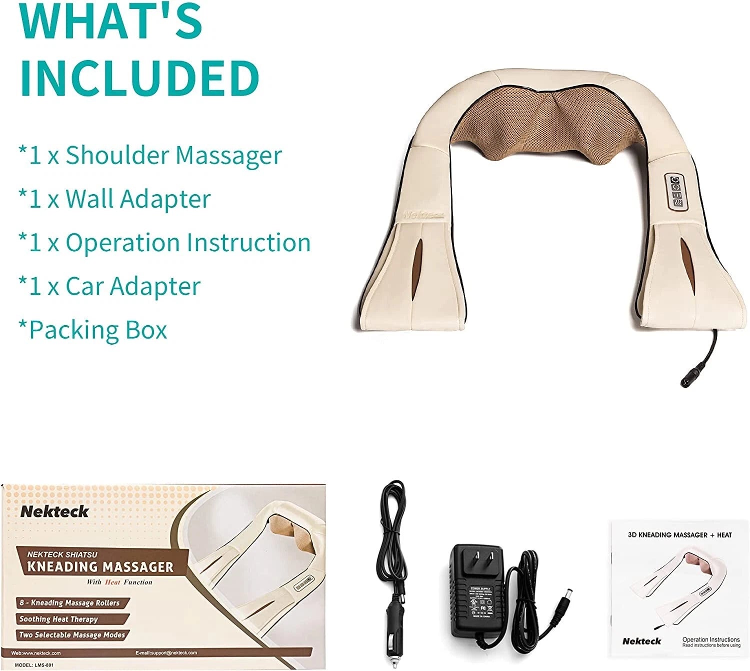 Shiatsu Neck and Back Massager with Soothing Heat, Nekteck Electric Deep