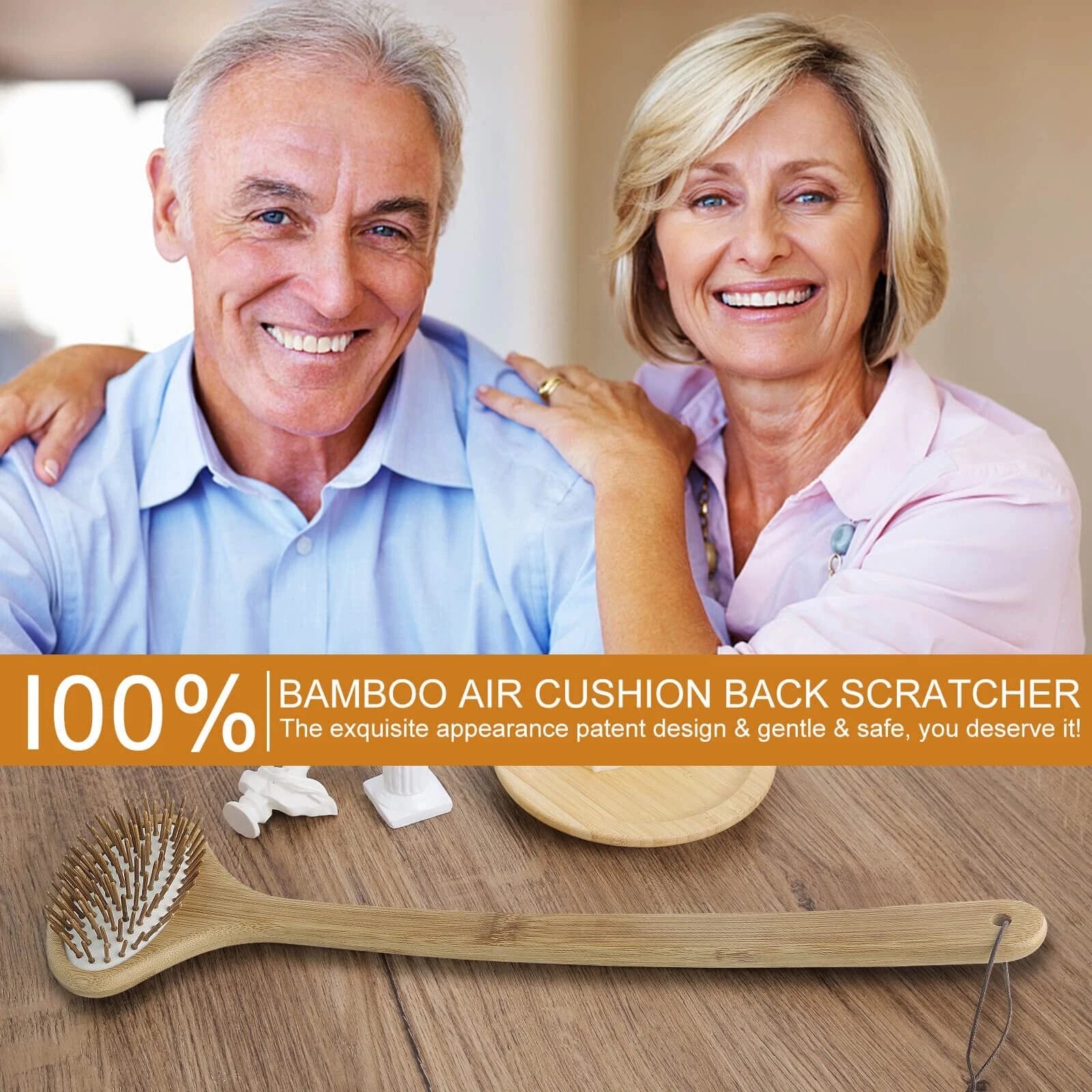 Bamboo Oversize Curved Back Scratcher - Large 104 Wooden Points Provide