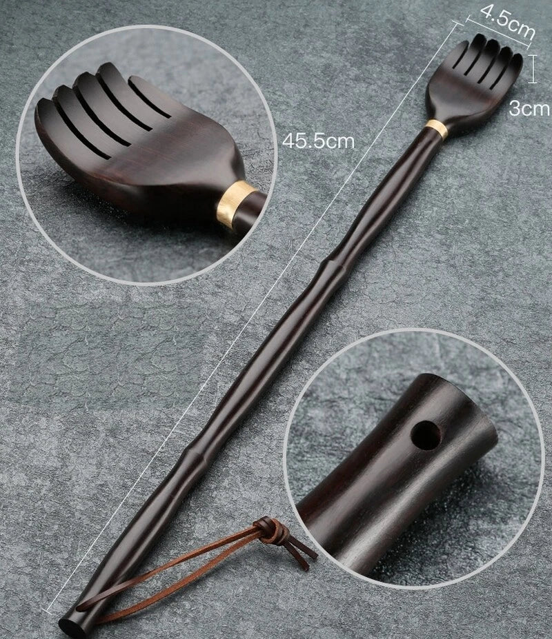 Natural Ebony Wood Carved Back Scratcher Itch Massage Health Care Gift