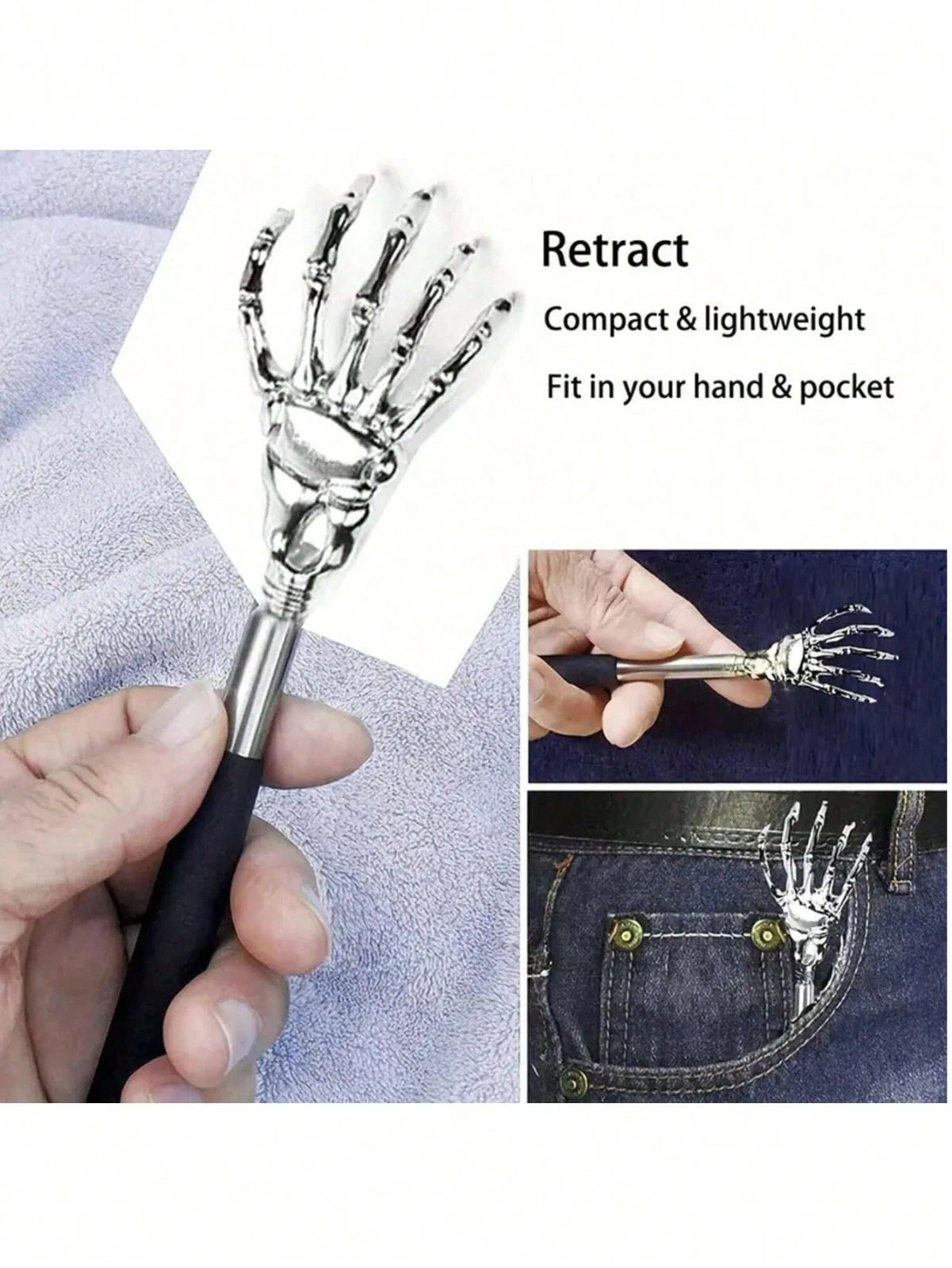 Extendable Back Scratcher Metal Telescopic Eagle Claw Portable Black Massager UK