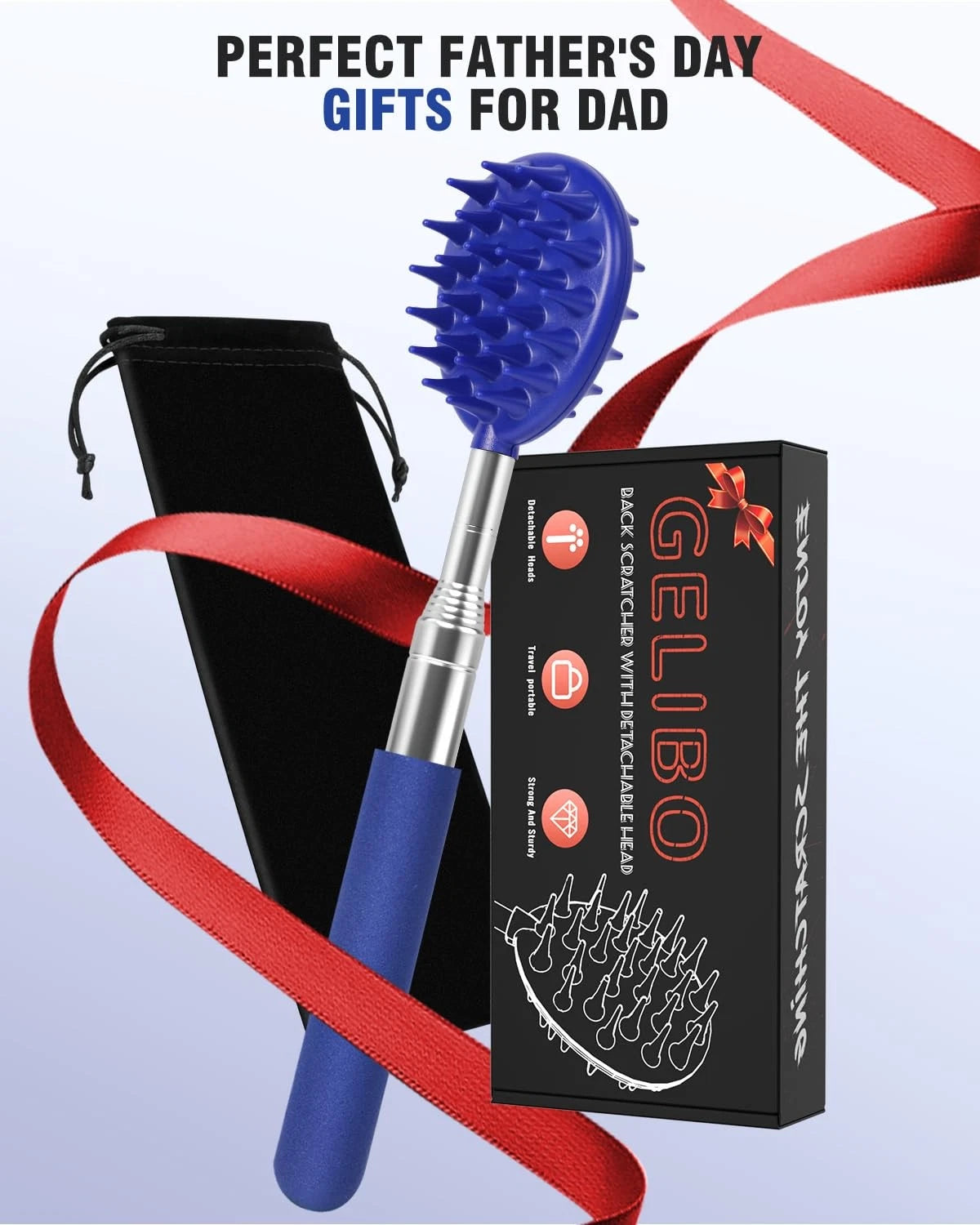 Telescoping Back Scratcher with 5Pcs Detachable Heads,Fathers Day Dad Gifts from