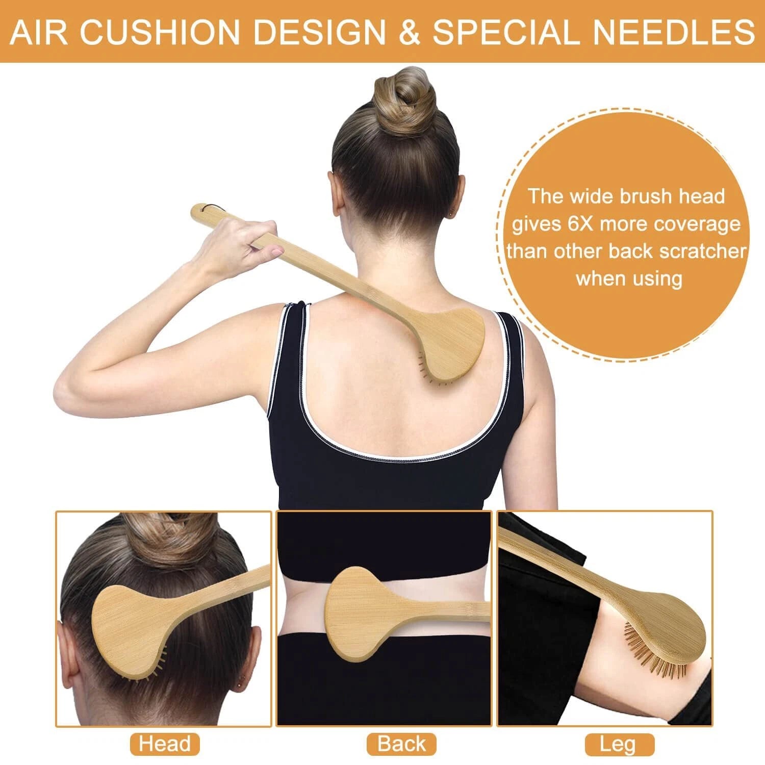 Bamboo Oversize Curved Back Scratcher - Large 104 Wooden Points Provide