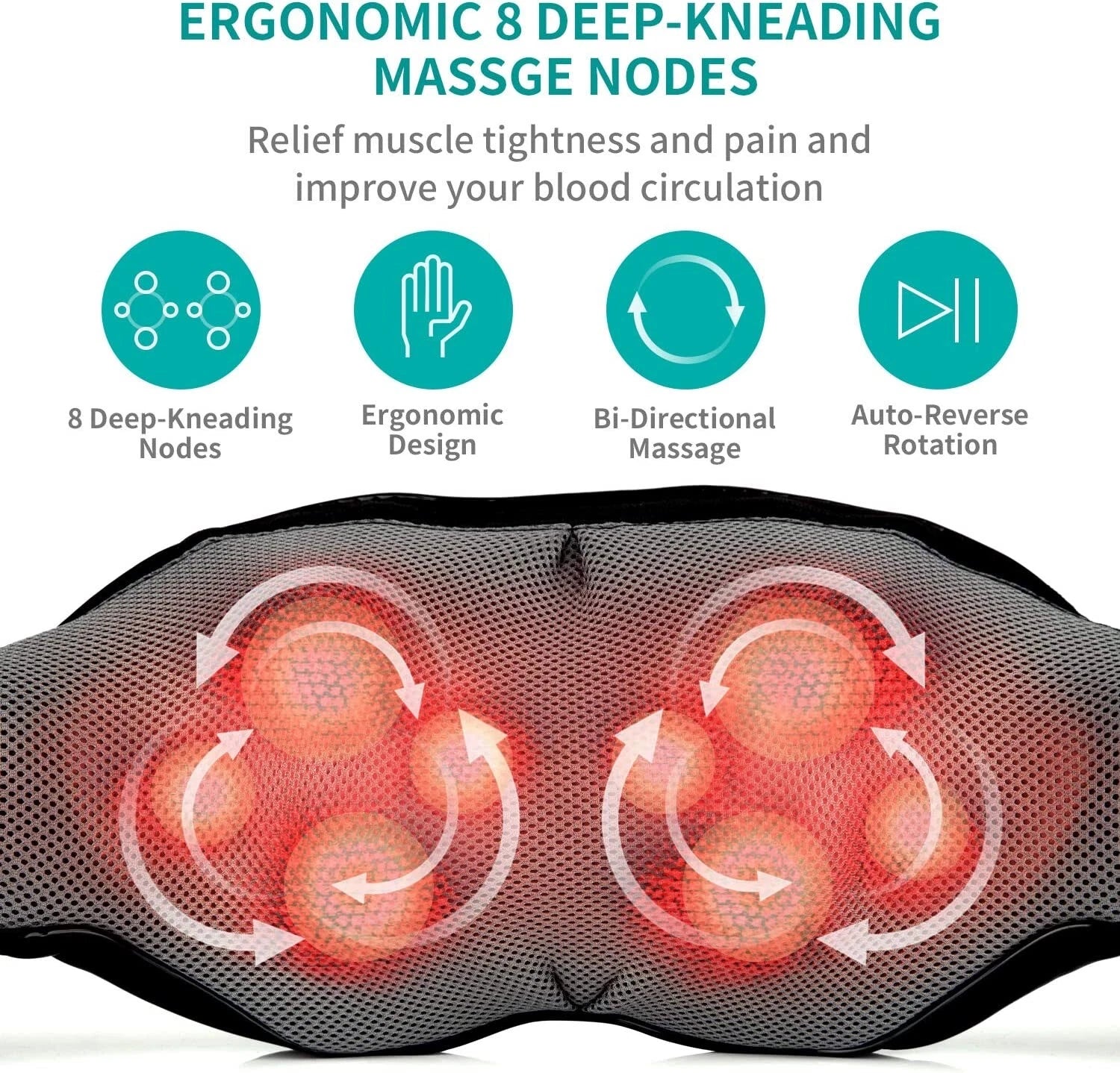 Shiatsu Neck and Back Massager with Soothing Heat, Nekteck Electric Deep