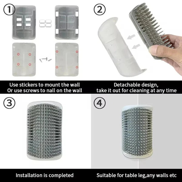 Wall-Mounted Cat Scratcher & Self-Groomer: Pet Brush, Hair Remover & Massage Too