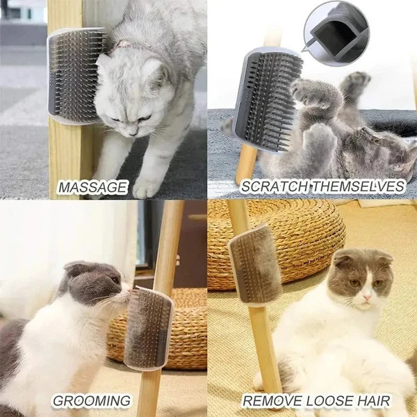 Wall-Mounted Cat Scratcher & Self-Groomer: Pet Brush, Hair Remover & Massage Too