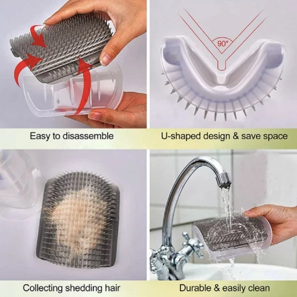 Cat Self-Groomer & Face Scratcher -Wall Corner Massage Comb, Grooming Brush Tool