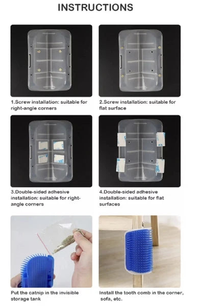 Cat Self-Groomer & Face Scratcher -Wall Corner Massage Comb, Grooming Brush Tool