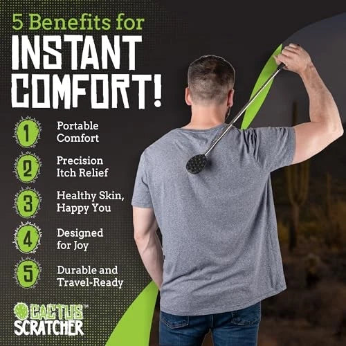 Cactus Back Scratcher for Women & Men, 24.9" Extendable Original Stick Black