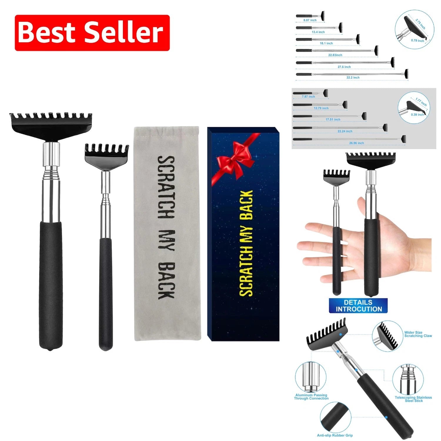 Luxury 2-Pack Telescoping Back Scratcher Set - Portable Stainless Steel Relief