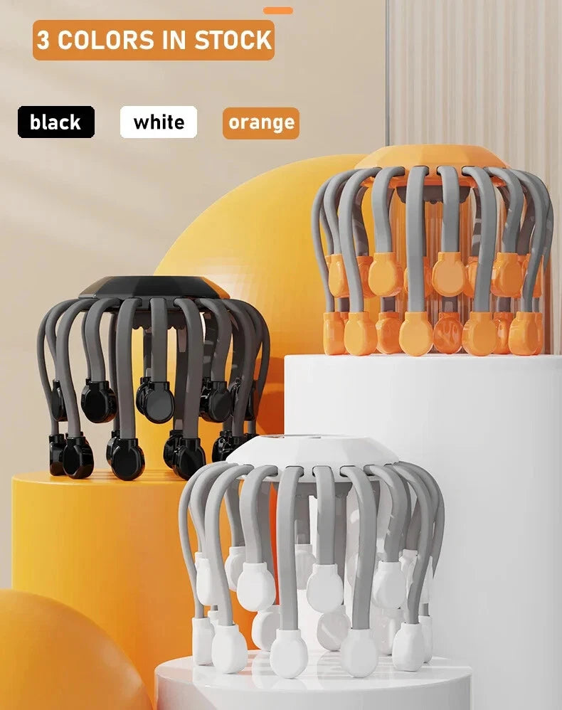 20Massage Heads Orange Scalp Head Massager Red Light Vibrator Octopus Scratcher