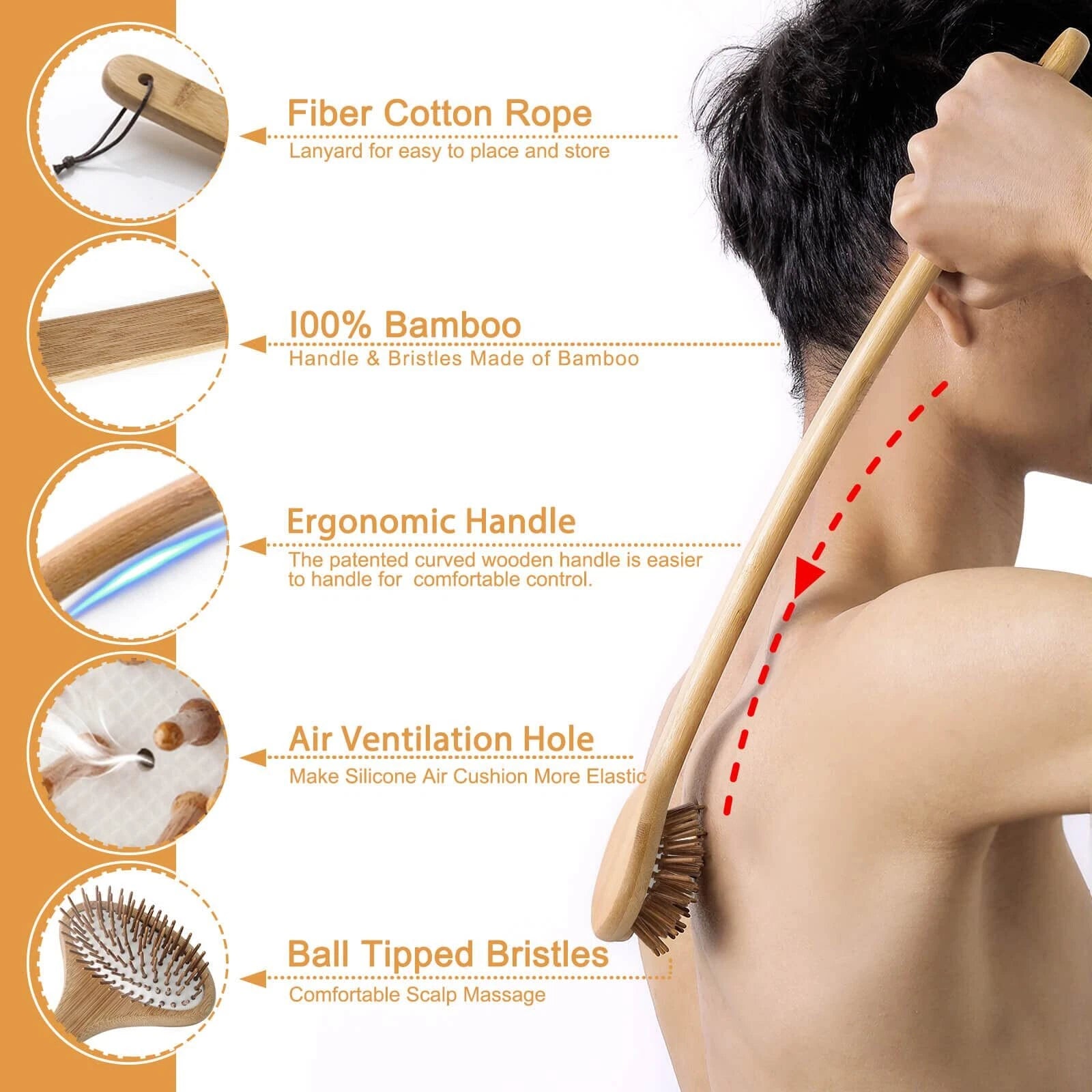 Bamboo Oversize Curved Back Scratcher - Large 104 Wooden Points Provide