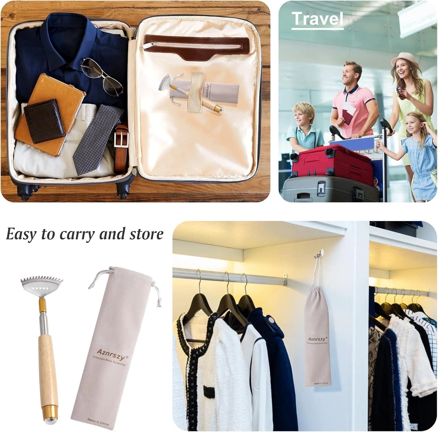 2Pcs Extendable Back Scratchers - Durable Metal & Wood, 20'' & 24'' Sizes