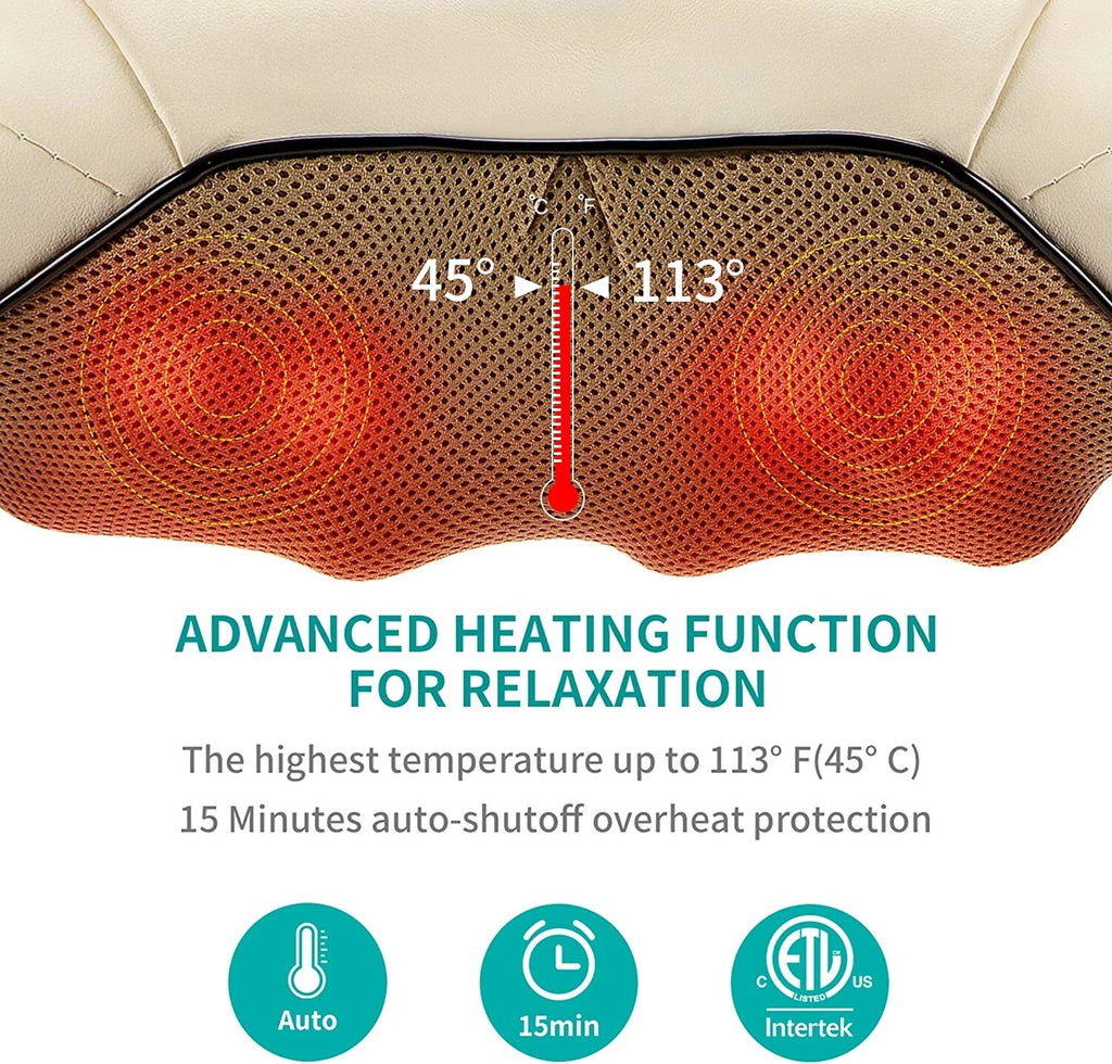 Shiatsu Neck and Back Massager with Soothing Heat, Nekteck Electric Deep