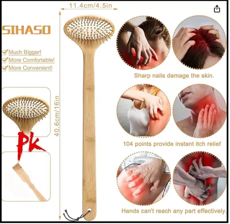 Bamboo Oversize Curved Back Scratcher - Large 104 Wooden Points