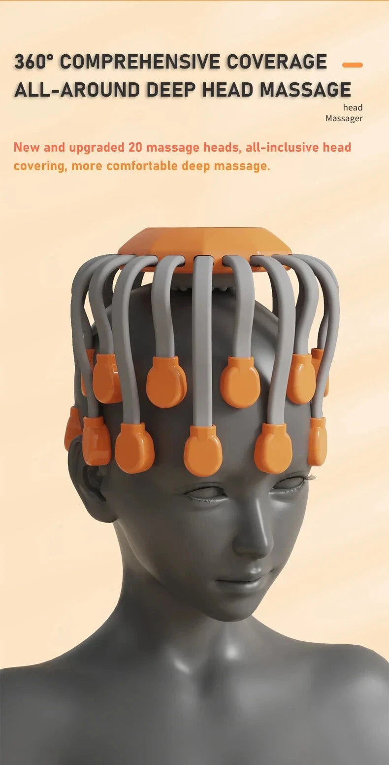 20Massage Heads Orange Scalp Head Massager Red Light Vibrator Octopus Scratcher