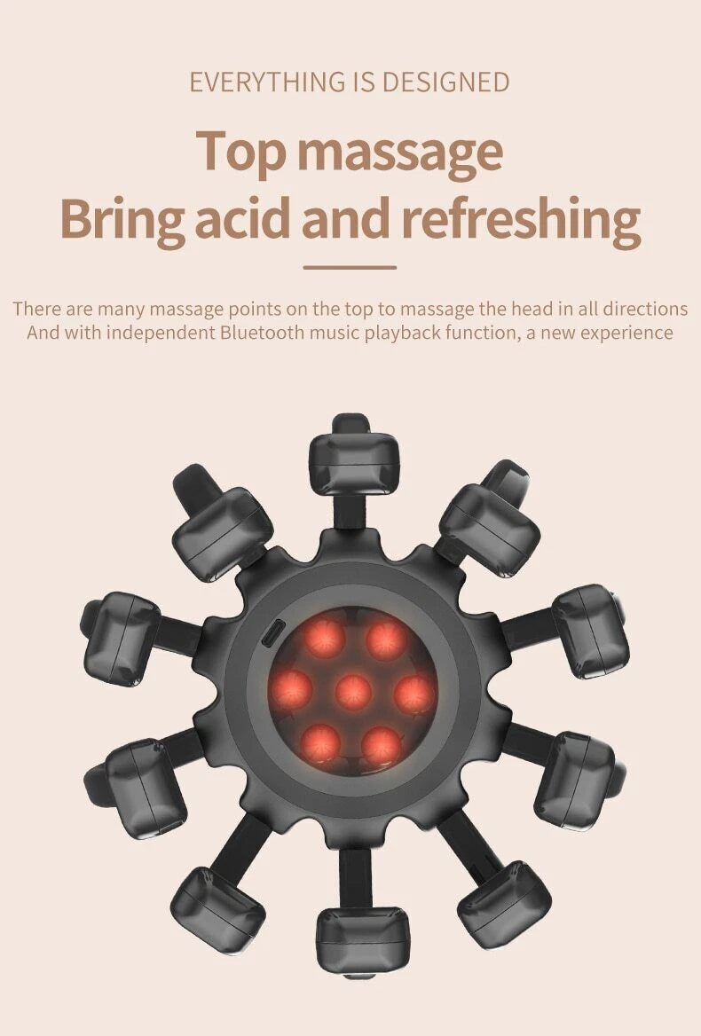 Electric Head Massager Portable 10 Vibrating Massage Contacts Bluetooth Music