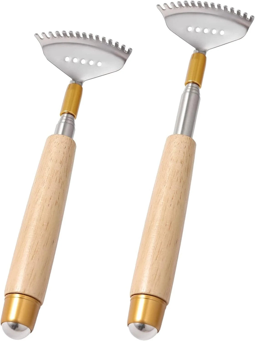 2Pcs Extendable Back Scratchers - Durable Metal & Wood, 20'' & 24'' Sizes