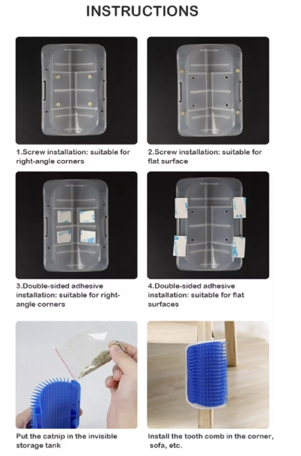 Cat Self-Groomer & Face Scratcher -Wall Corner Massage Comb, Grooming Brush Tool