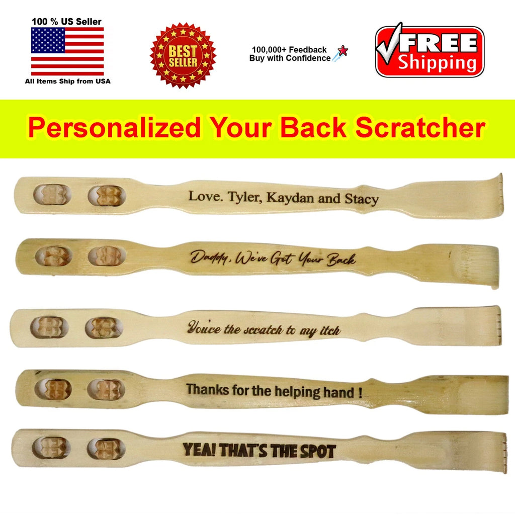 Personaized Custom Back Scratcher Wooden Bamboo with Message Roller
