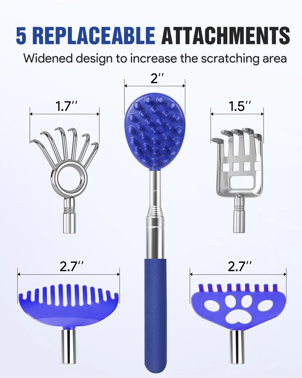Telescoping Back Scratcher with 5Pcs Detachable Heads,Fathers Day Dad Gifts from