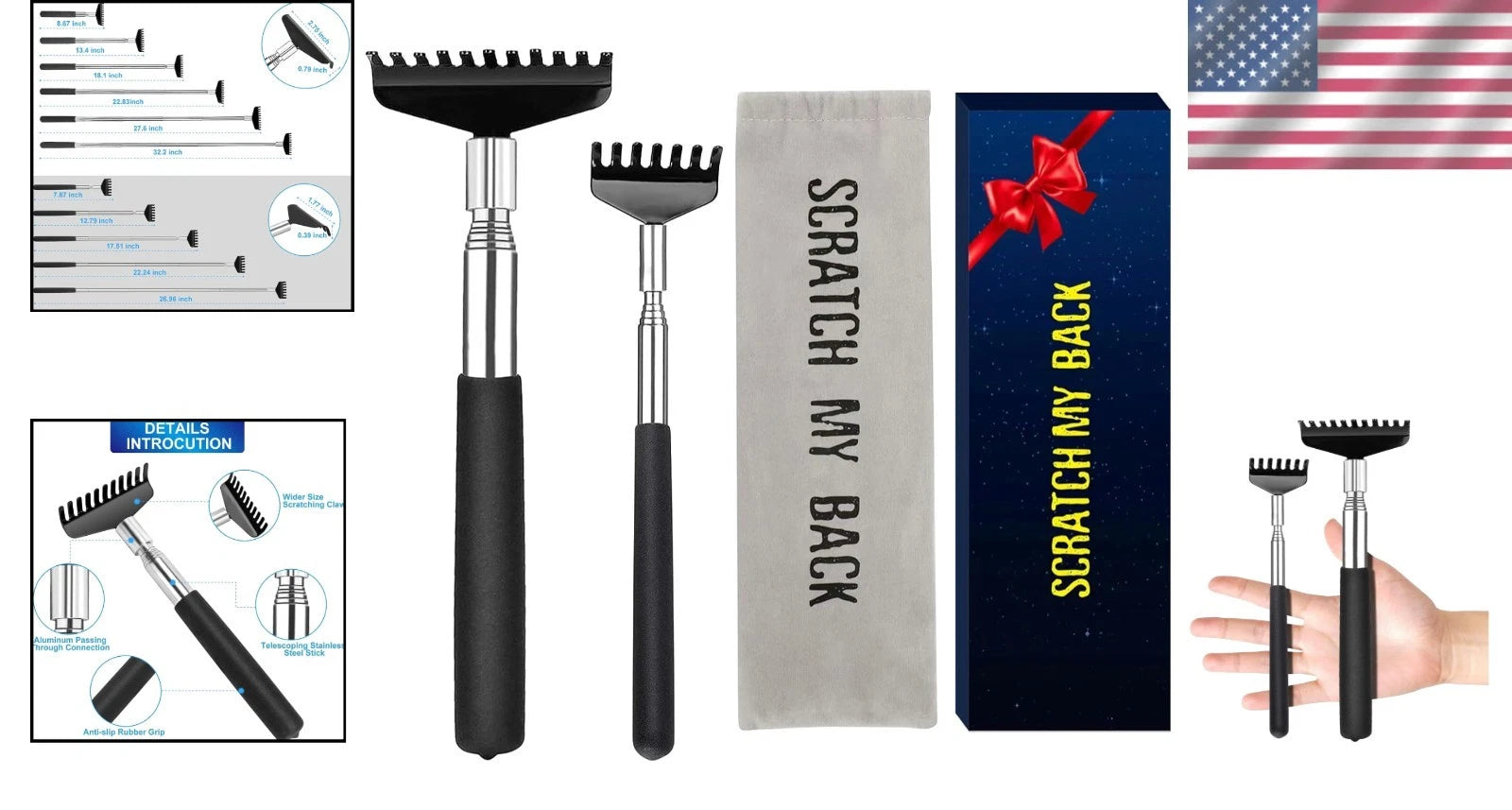 Luxury 2-Pack Telescoping Back Scratcher Set - Portable Stainless Steel Relief