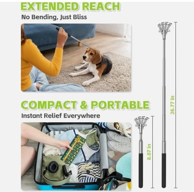 3 Pack Back Scratcher Metal Portable Telescoping Back Scratchers with Rubber Han