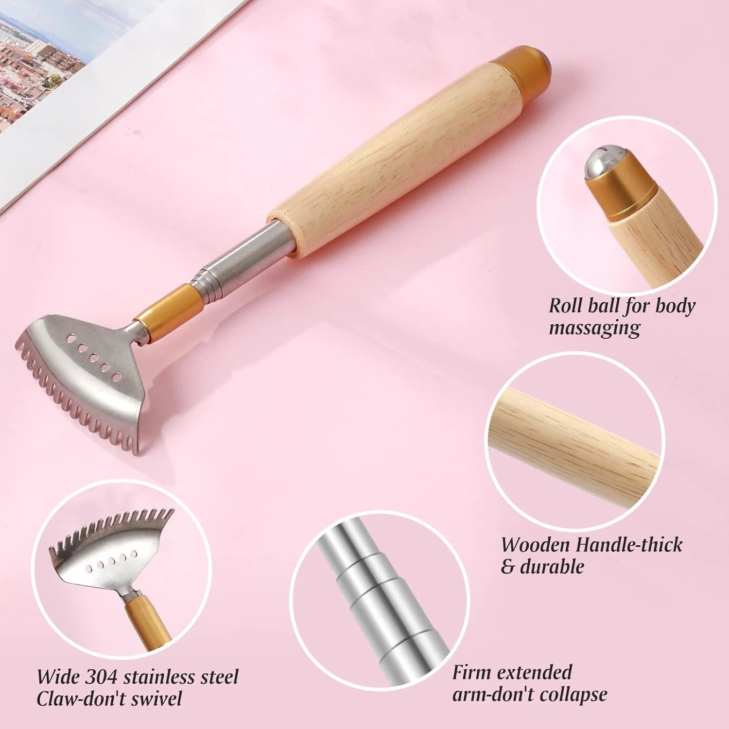 2Pcs Extendable Back Scratchers - Durable Metal & Wood, 20'' & 24'' Sizes