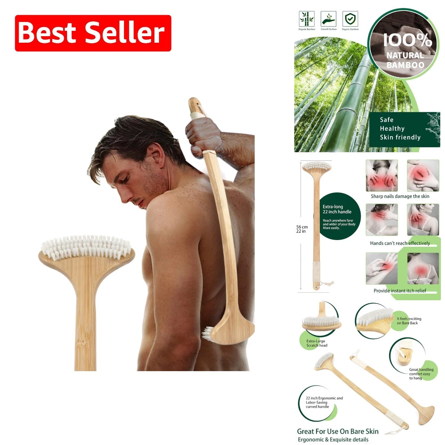 Durable Bamboo Back Scratcher with Non-Toxic Material for Safe Scratching