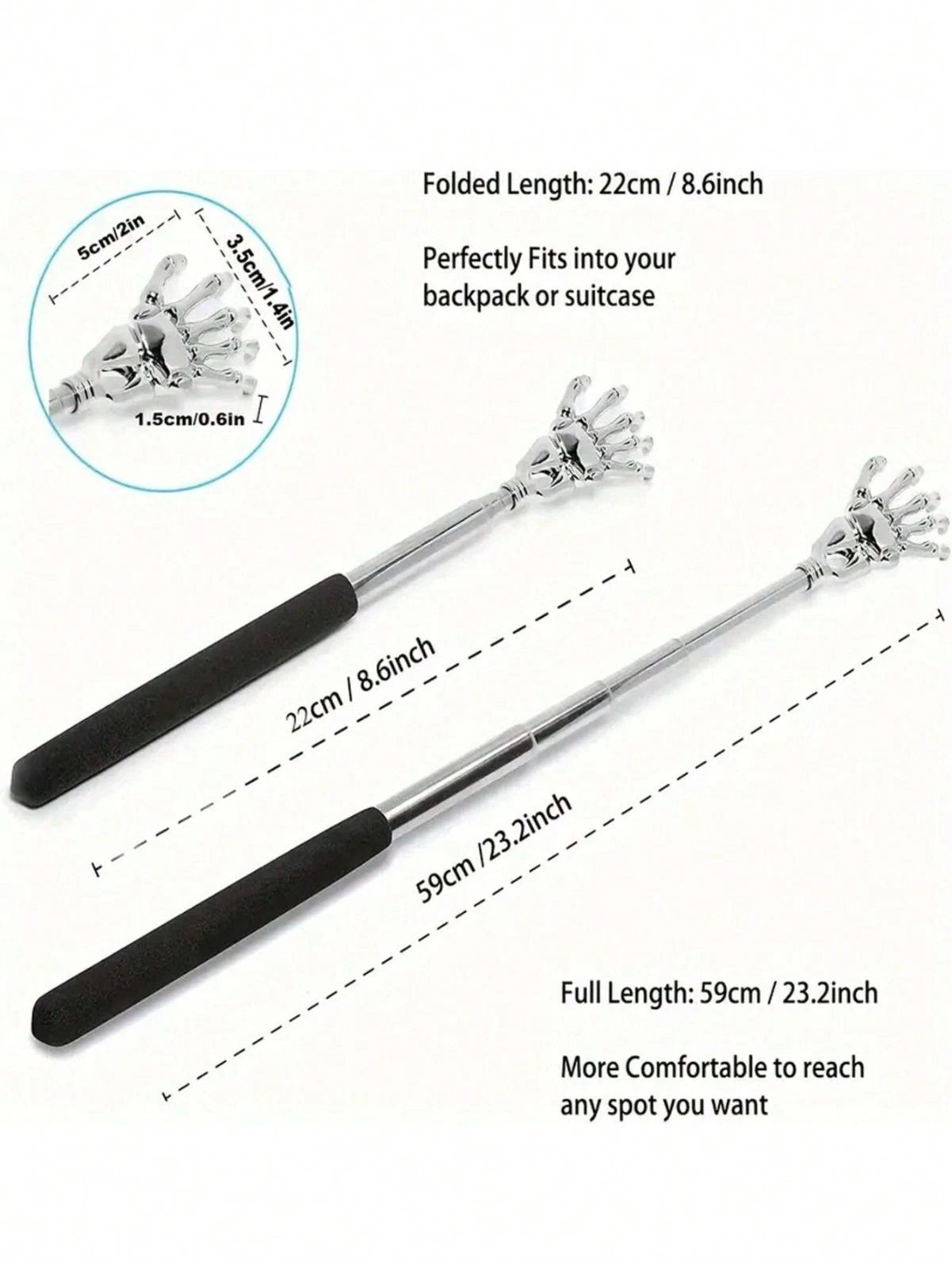 Extendable Back Scratcher Metal Telescopic Eagle Claw Portable Black Massager UK
