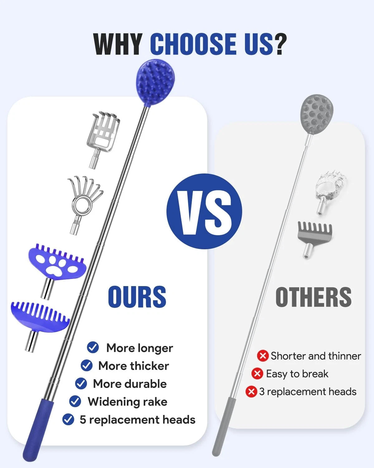 Telescoping Back Scratcher with 5Pcs Detachable Heads,Fathers Day Dad Gifts from