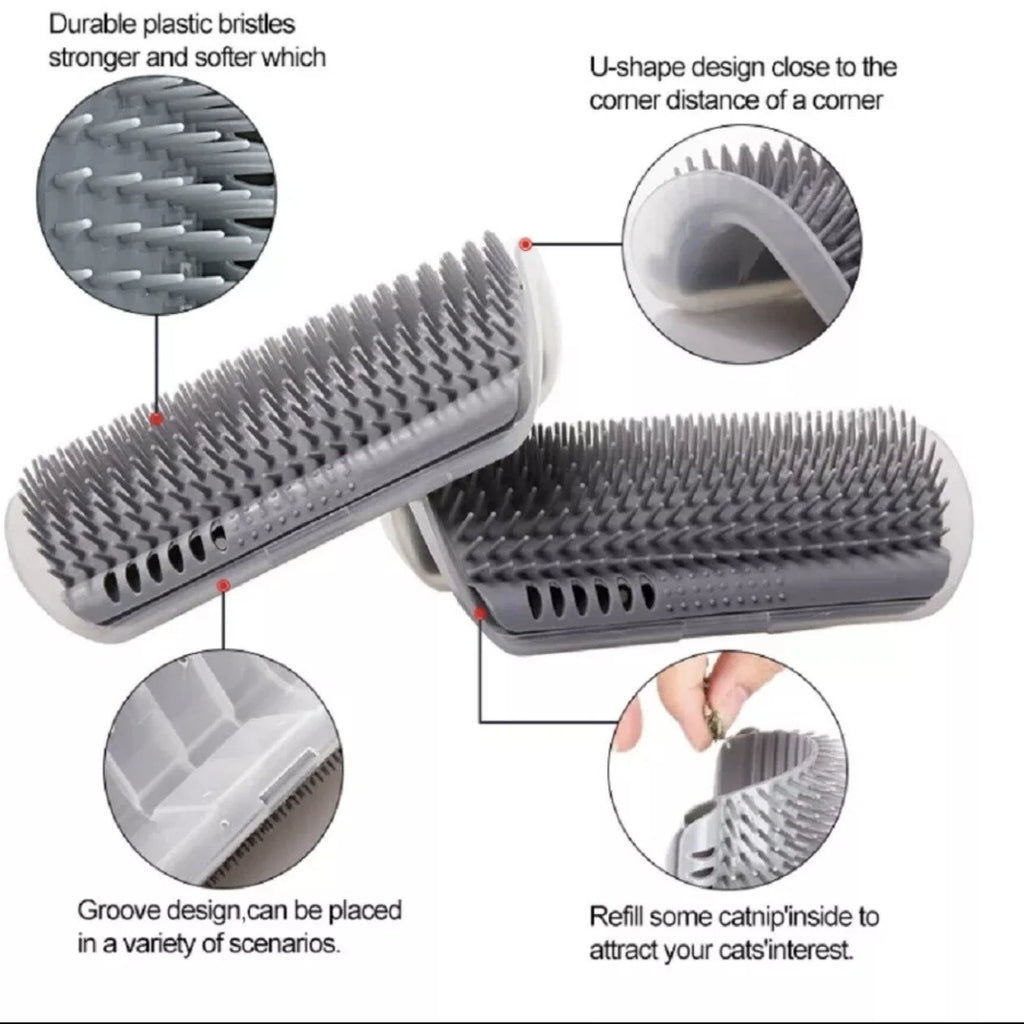 Cat Self-Groomer & Face Scratcher -Wall Corner Massage Comb, Grooming Brush Tool