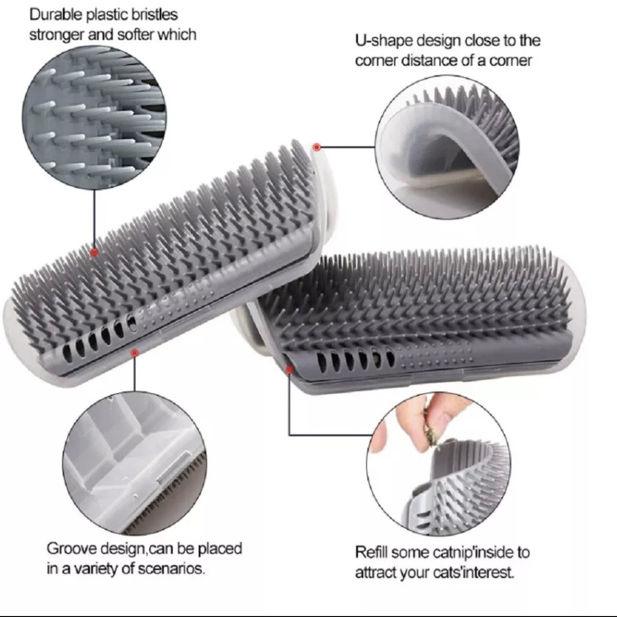 Cat Self-Groomer & Face Scratcher -Wall Corner Massage Comb, Grooming Brush Tool