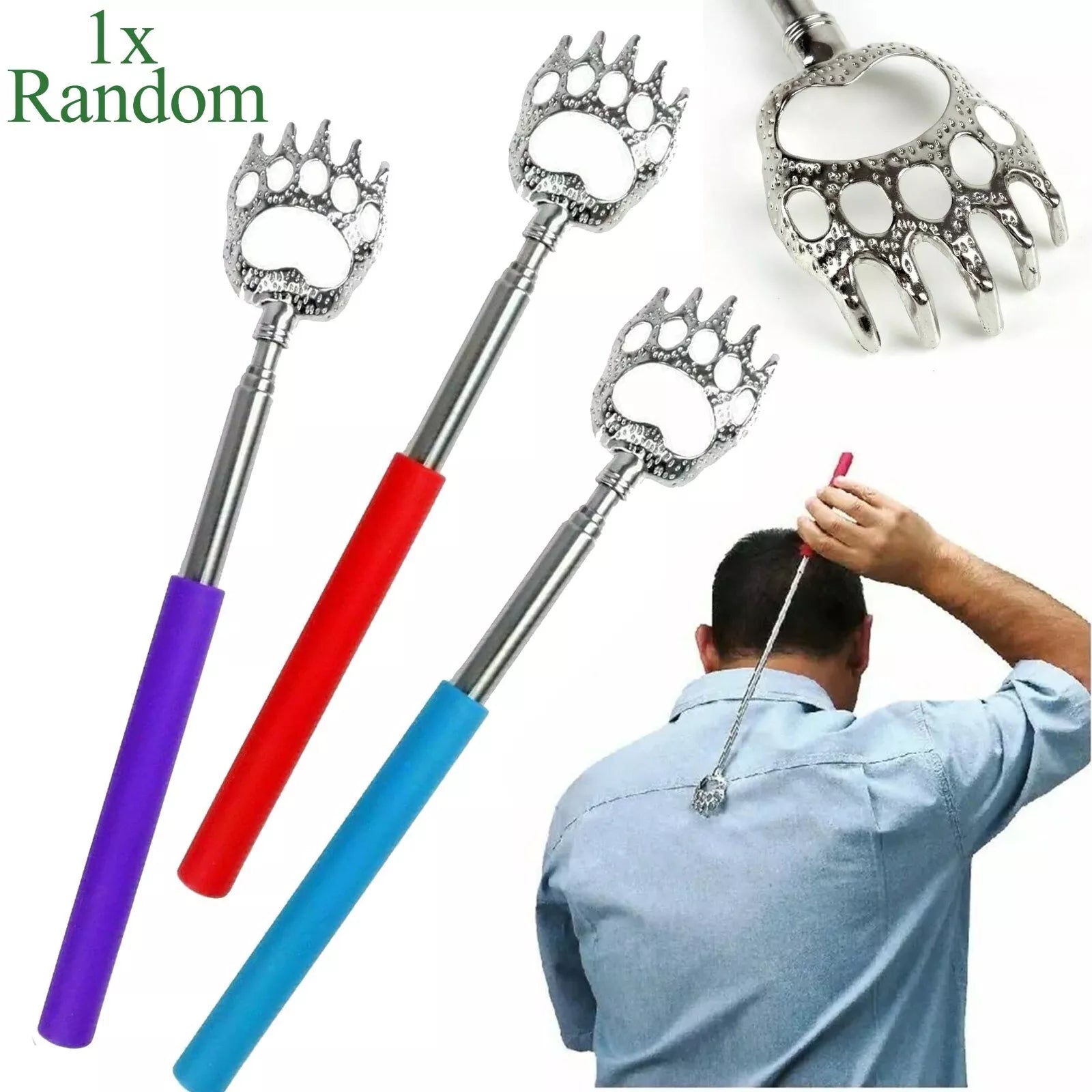 Portable Extendable Bear Claws Metal Back Scratchers,Rubber Handle Adults Gadget