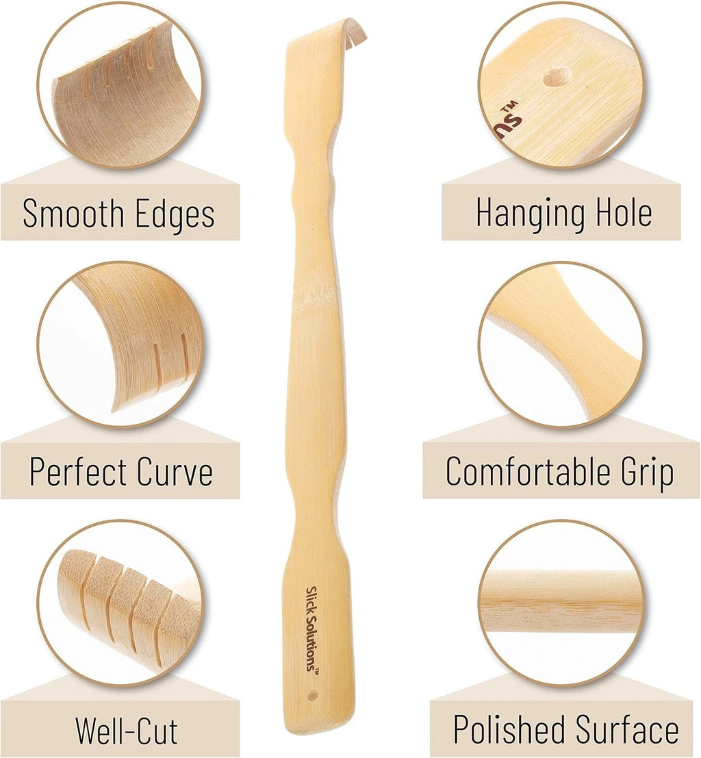 Slick- Bamboo, 16.5”, 2 Pcs Back Scratcher for Men and Women, Wooden Long Handle