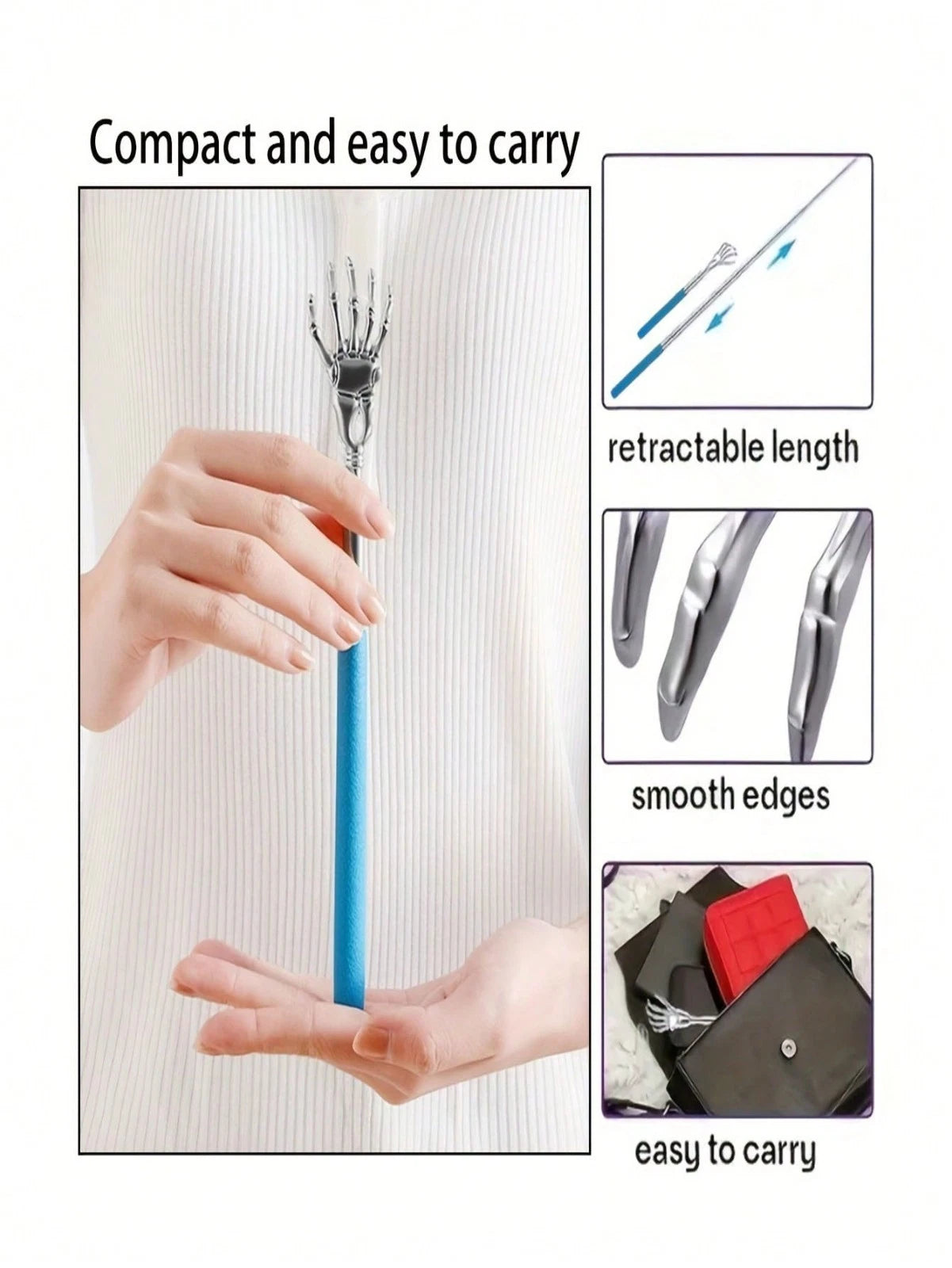 Extendable Back Scratcher Metal Telescopic Eagle Claw Portable Black Massager UK