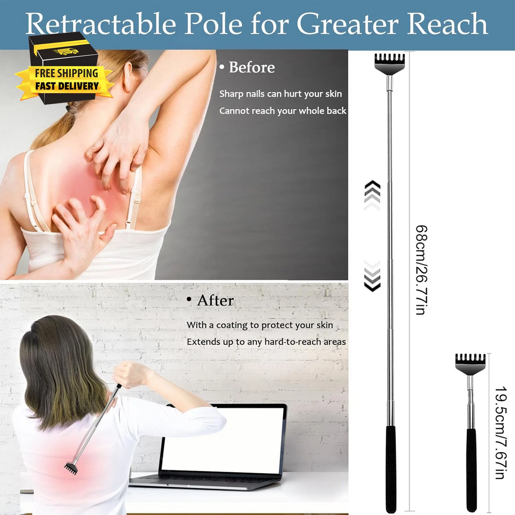 3 Pack Back Scratcher Extendable Metal Portable Back Scratcher for Men Women Adu