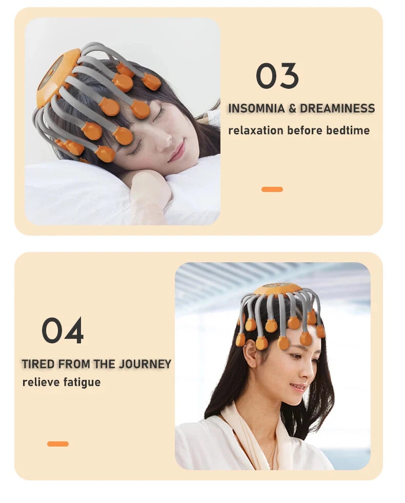 20Massage Heads Orange Scalp Head Massager Red Light Vibrator Octopus Scratcher