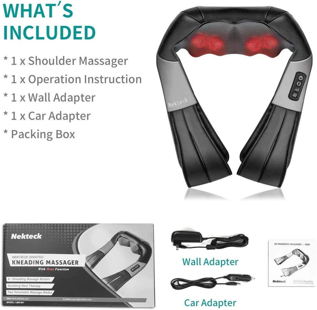Shiatsu Neck and Back Massager with Soothing Heat, Nekteck Electric Deep