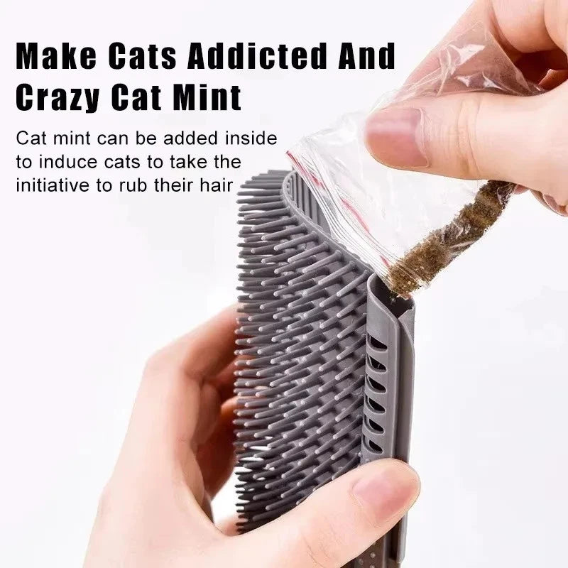 Wall-Mounted Cat Scratcher & Self-Groomer: Pet Brush, Hair Remover & Massage Too