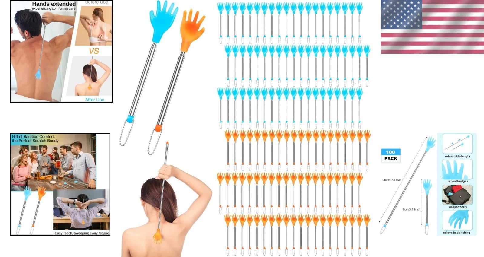 Portable 100 pcs Extendable Back Scratchers - Ideal for Self-Care and Pets