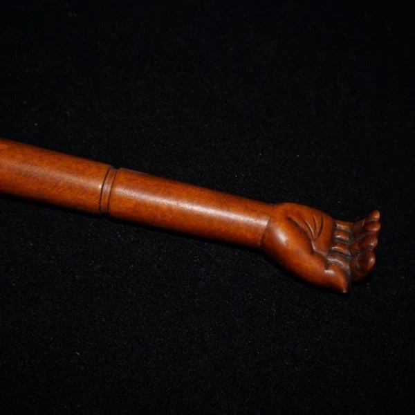 Boxwood Carved Avalokitesvara Back Scratcher Itch Hand Massage Health Care